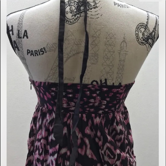 Anne Taylor LOFT Petite 4P Halter Women Dress IKAT Cotton Brown Pink Summer - Picture 5 of 10